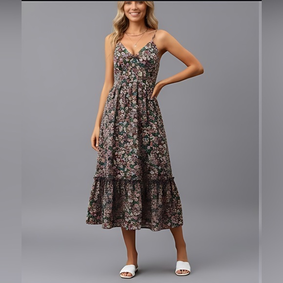 Boho Ditsy Floral Print Split Thigh Cami Dress - Picture 4 of 7